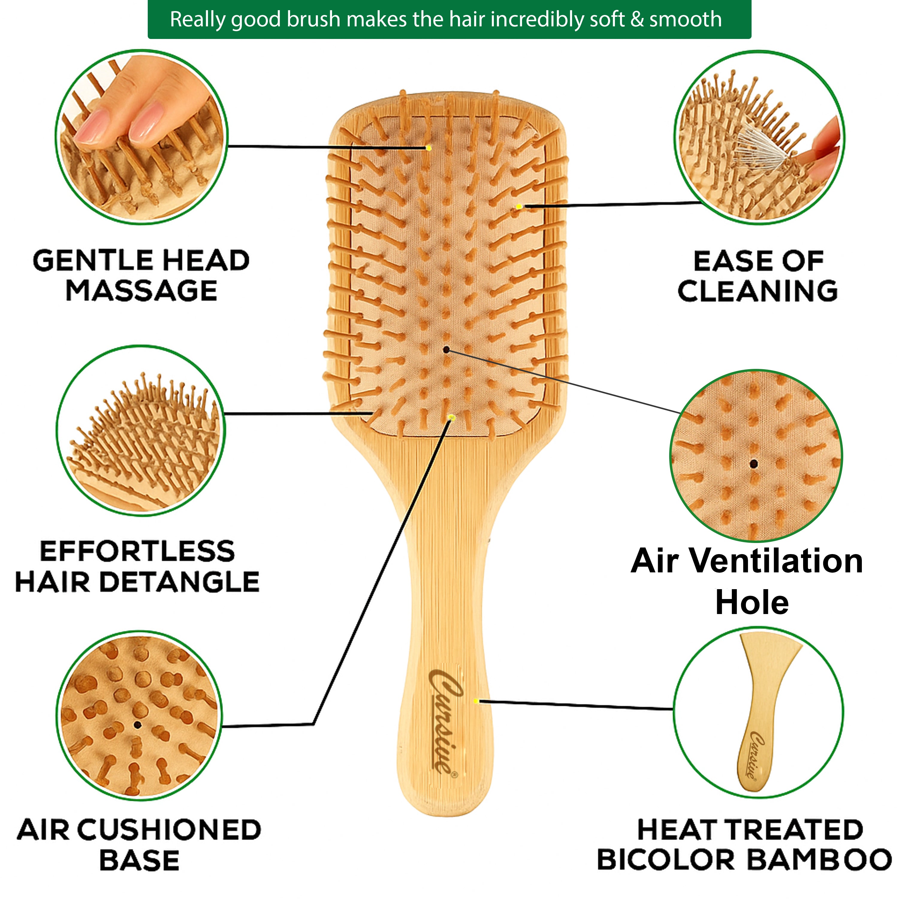 Handmade Bamboo Wood Paddle Hair Brush