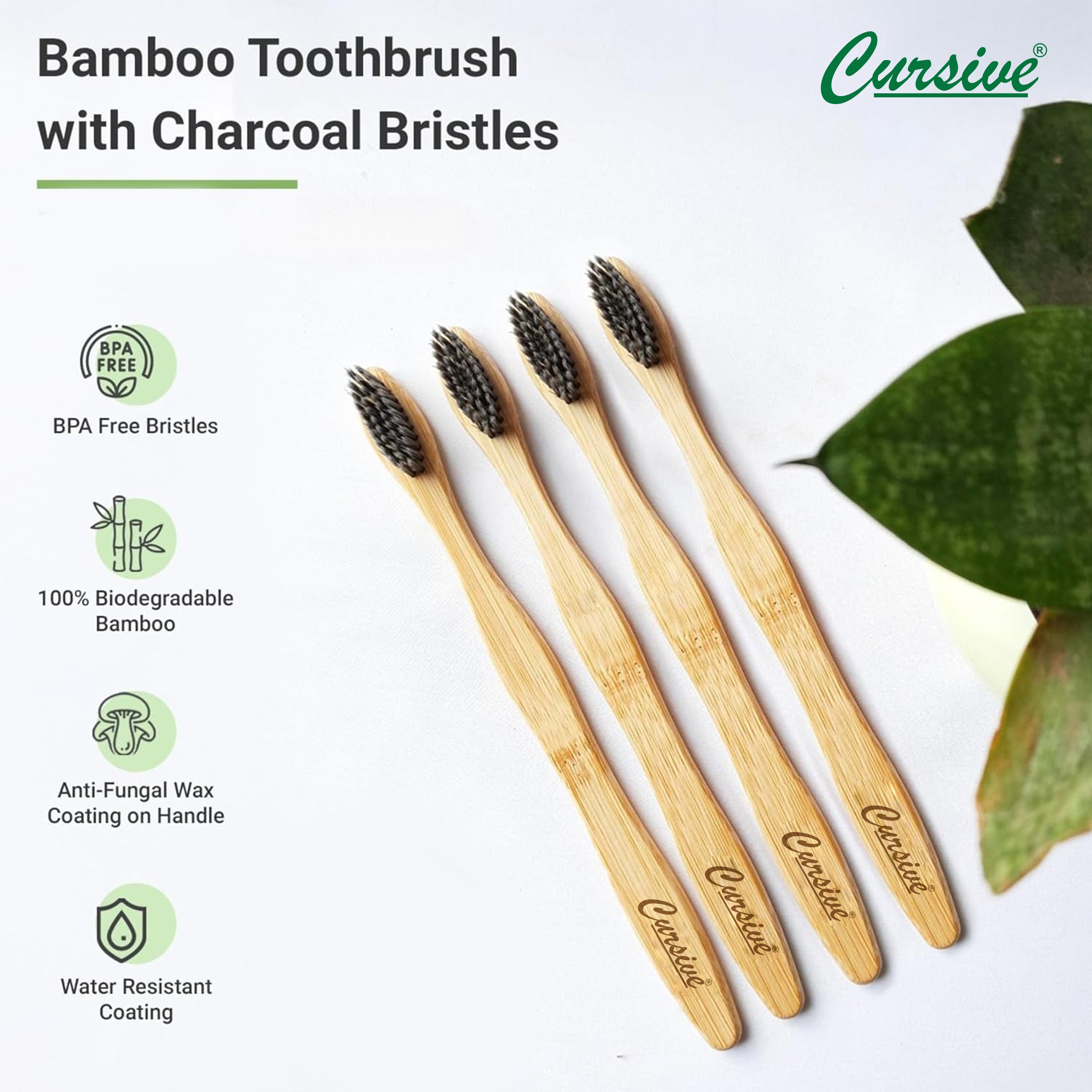 Bamboo Wooden Soft Toothbrush Pack of 4