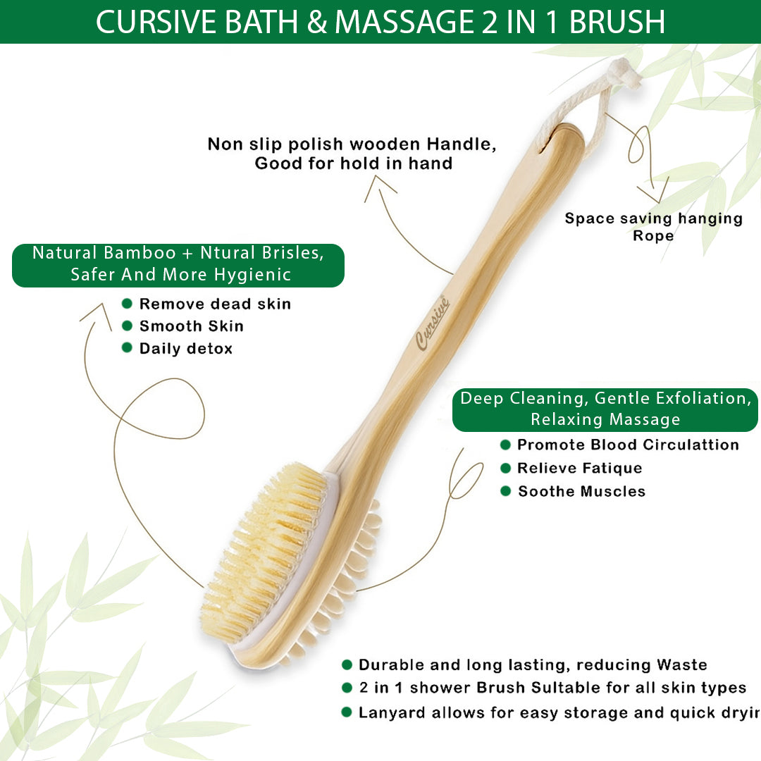 Bamboo Wood Long Handle Back Bath Brush