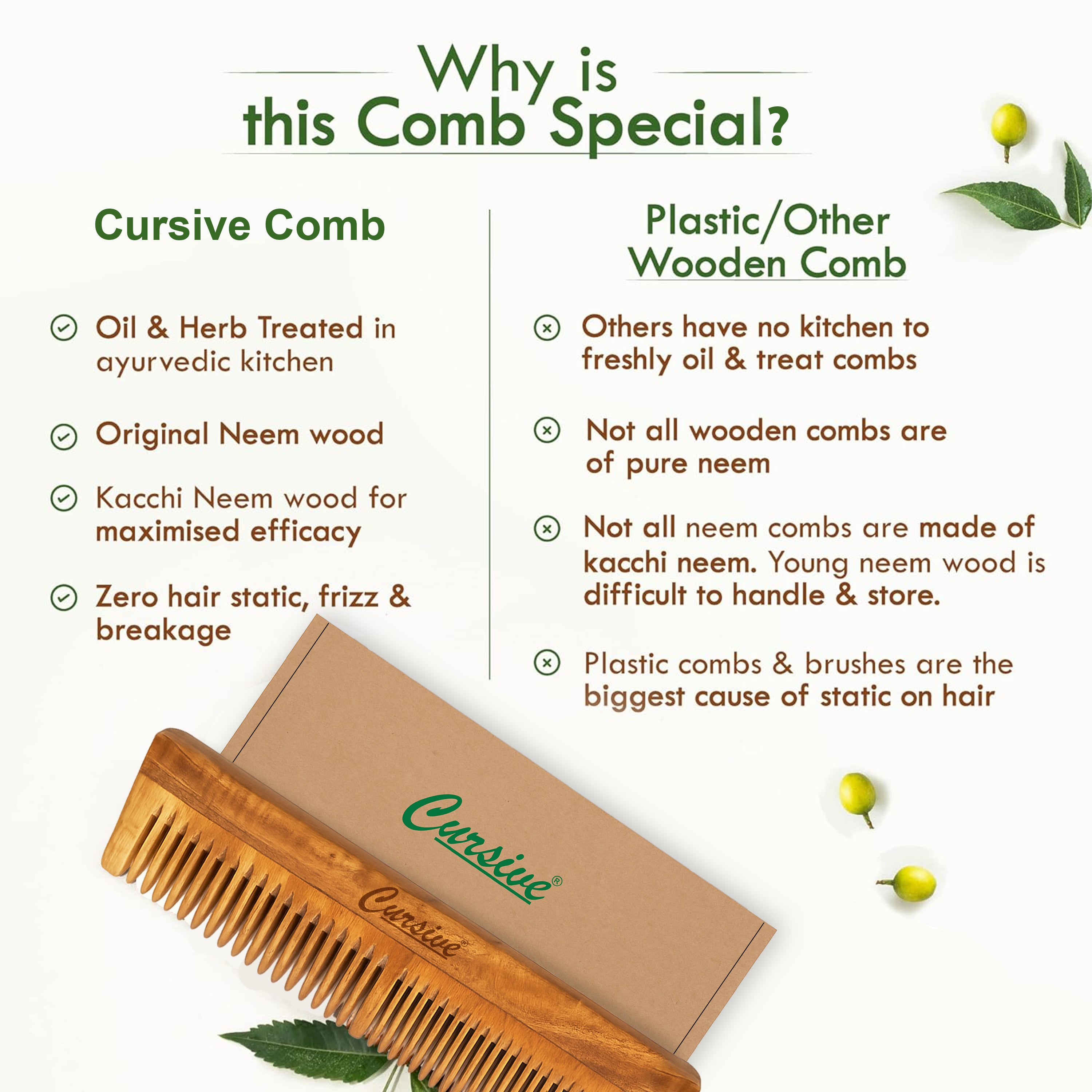 Neem Wooden Wide Dual Toothed Hair Comb