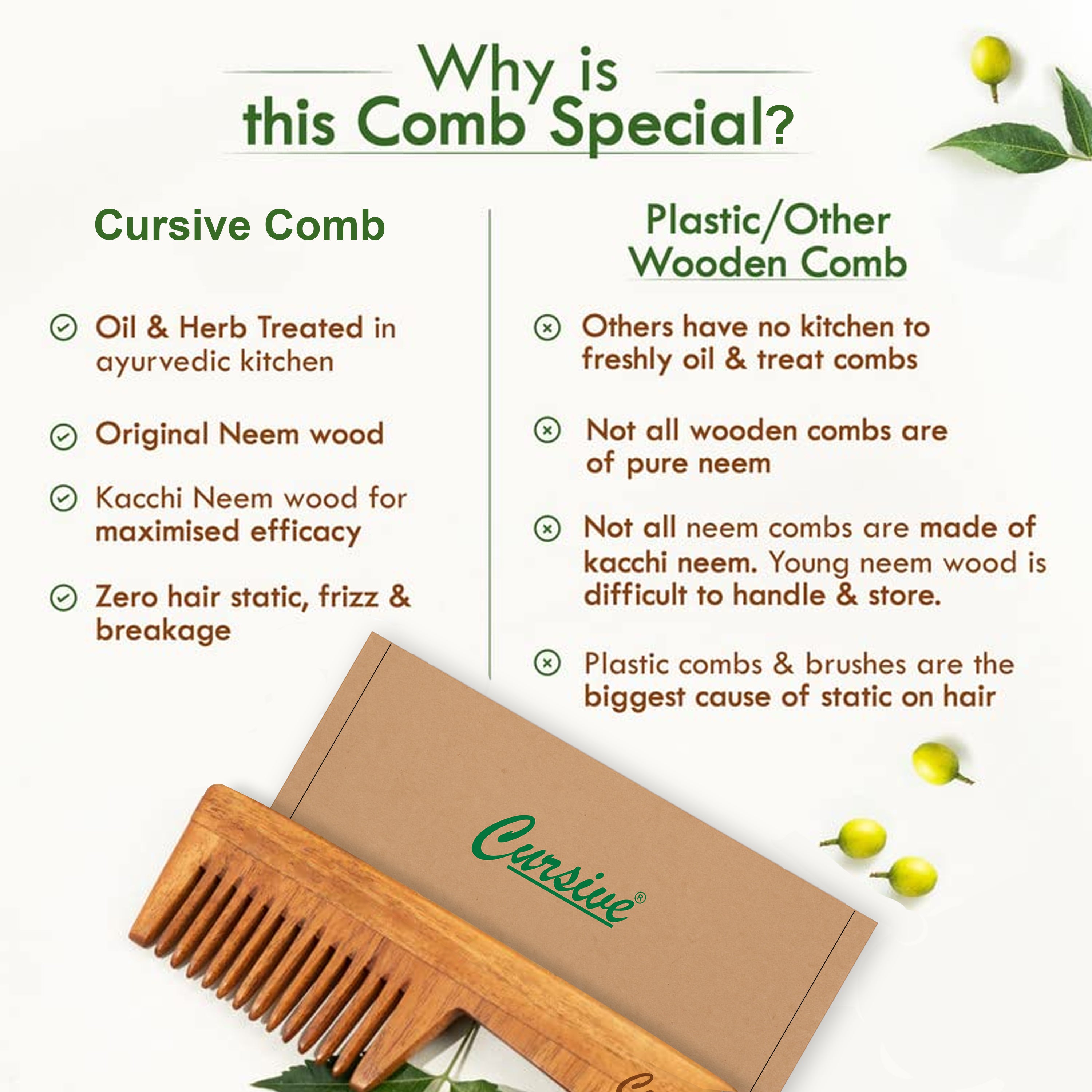 Handmade Neem Wood Handle Comb For Hair