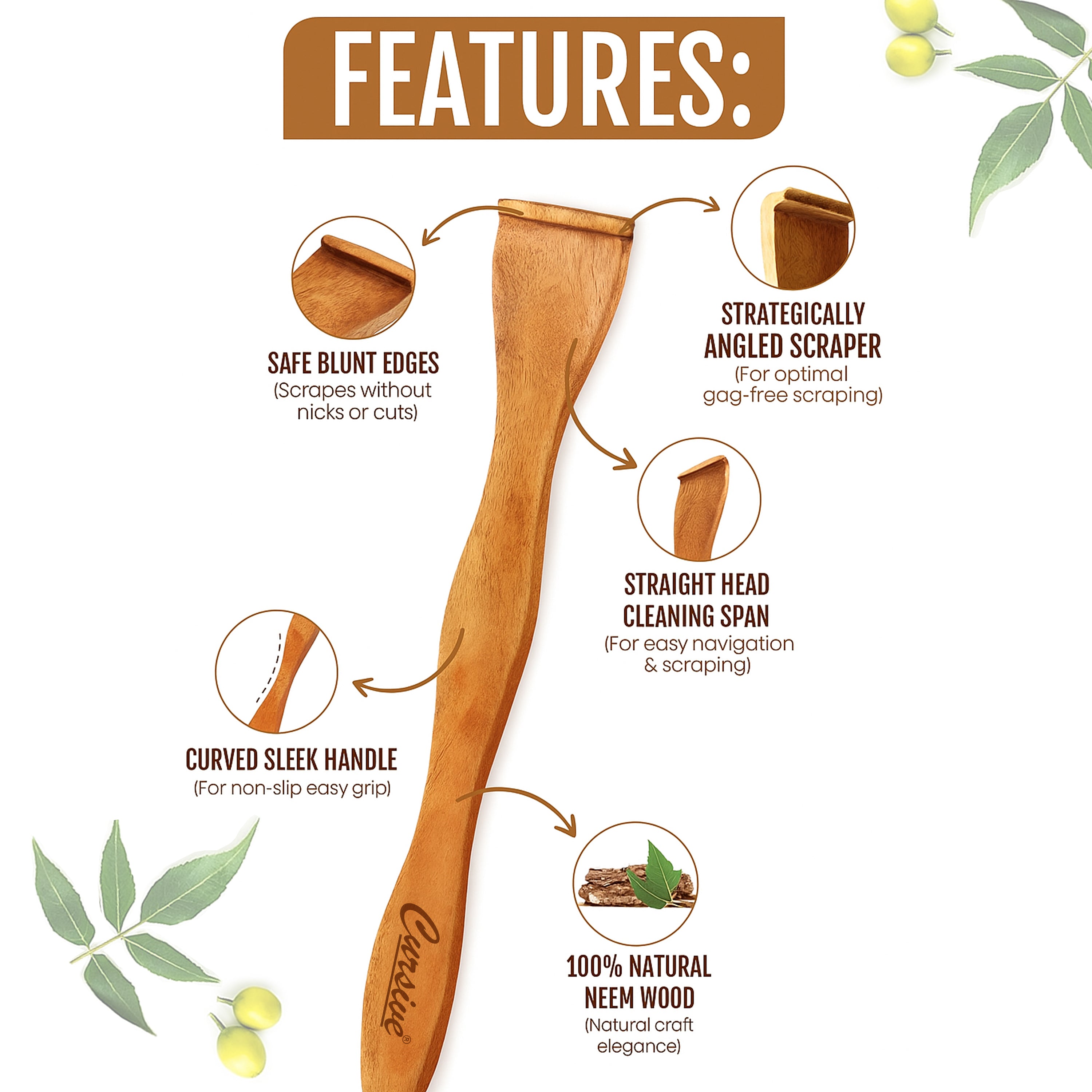 Natural Pure Neem Wooden Tongue Cleaner