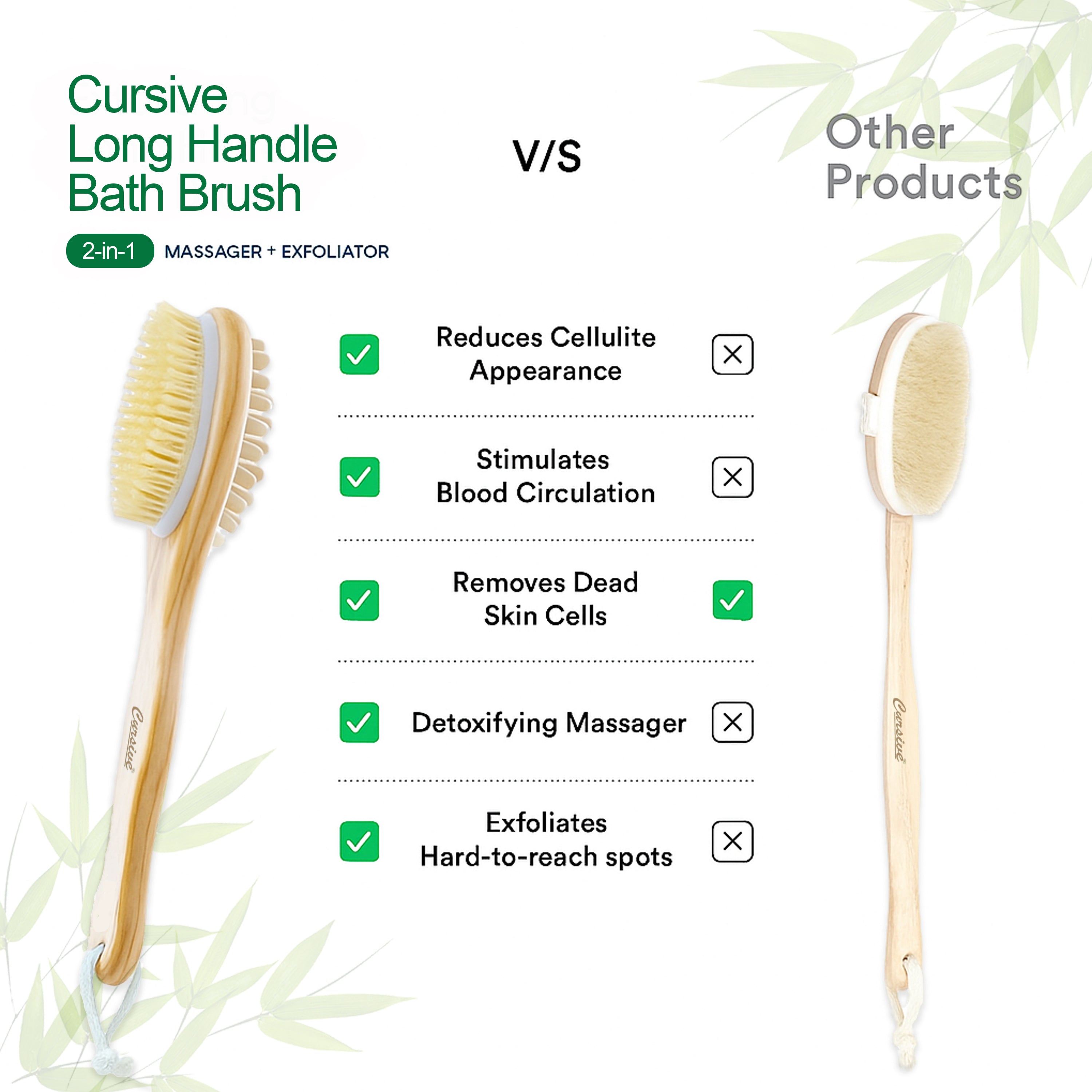 Bamboo Wood Long Handle Back Bath Brush