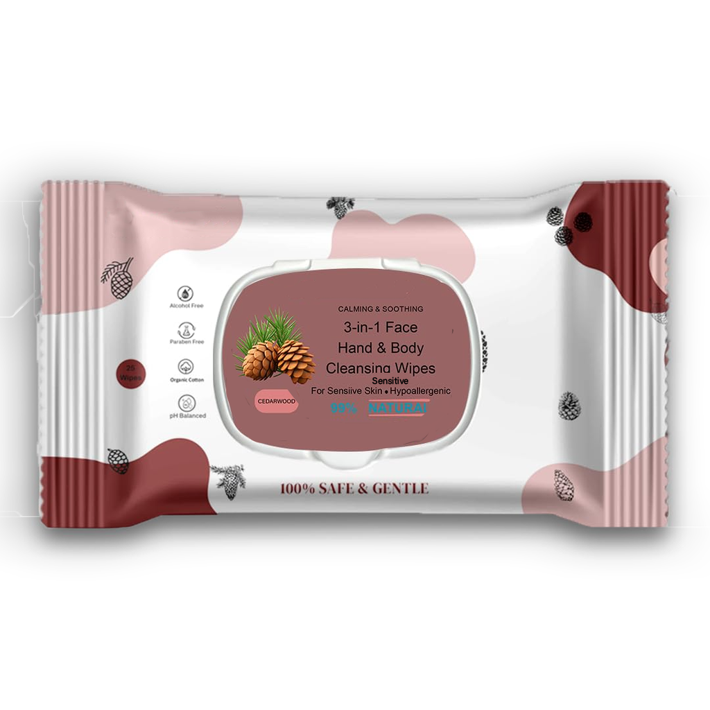 Cedar Wood Face, Hand, Skin Wet Wipes