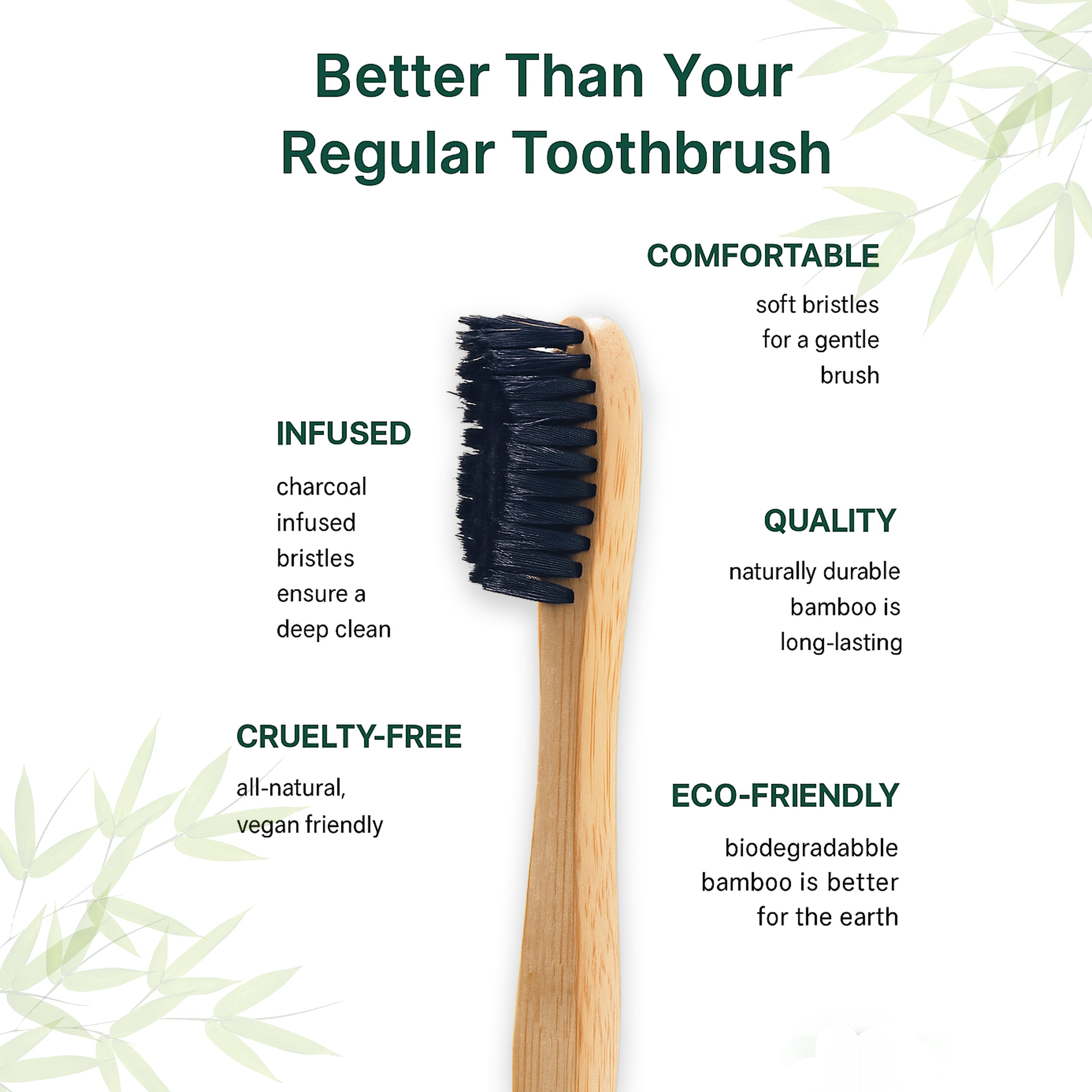 Bamboo Wooden Soft Toothbrush Pack of 4
