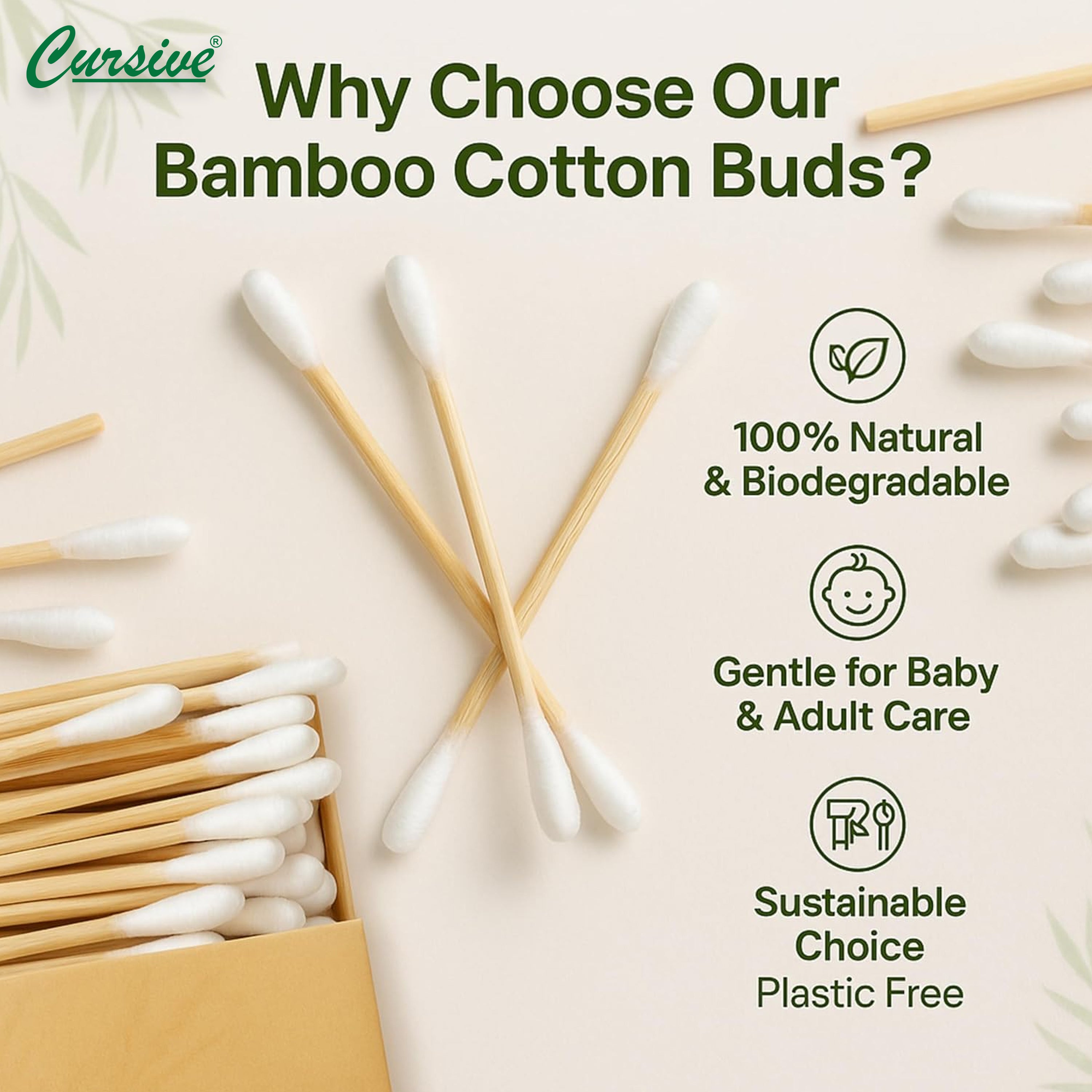 Bamboo Cotton Swabs Ear buds 80 Sticks