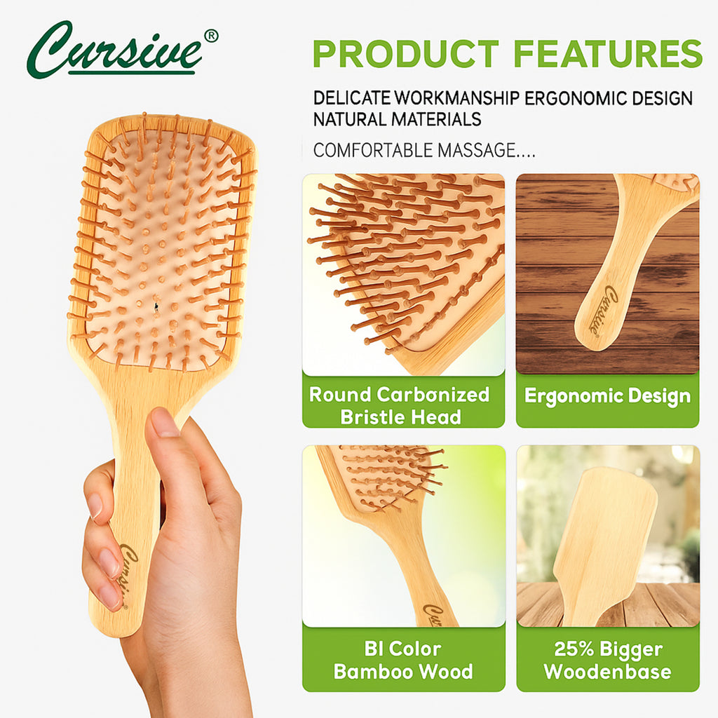 Handmade Bamboo Wood Paddle Hair Brush