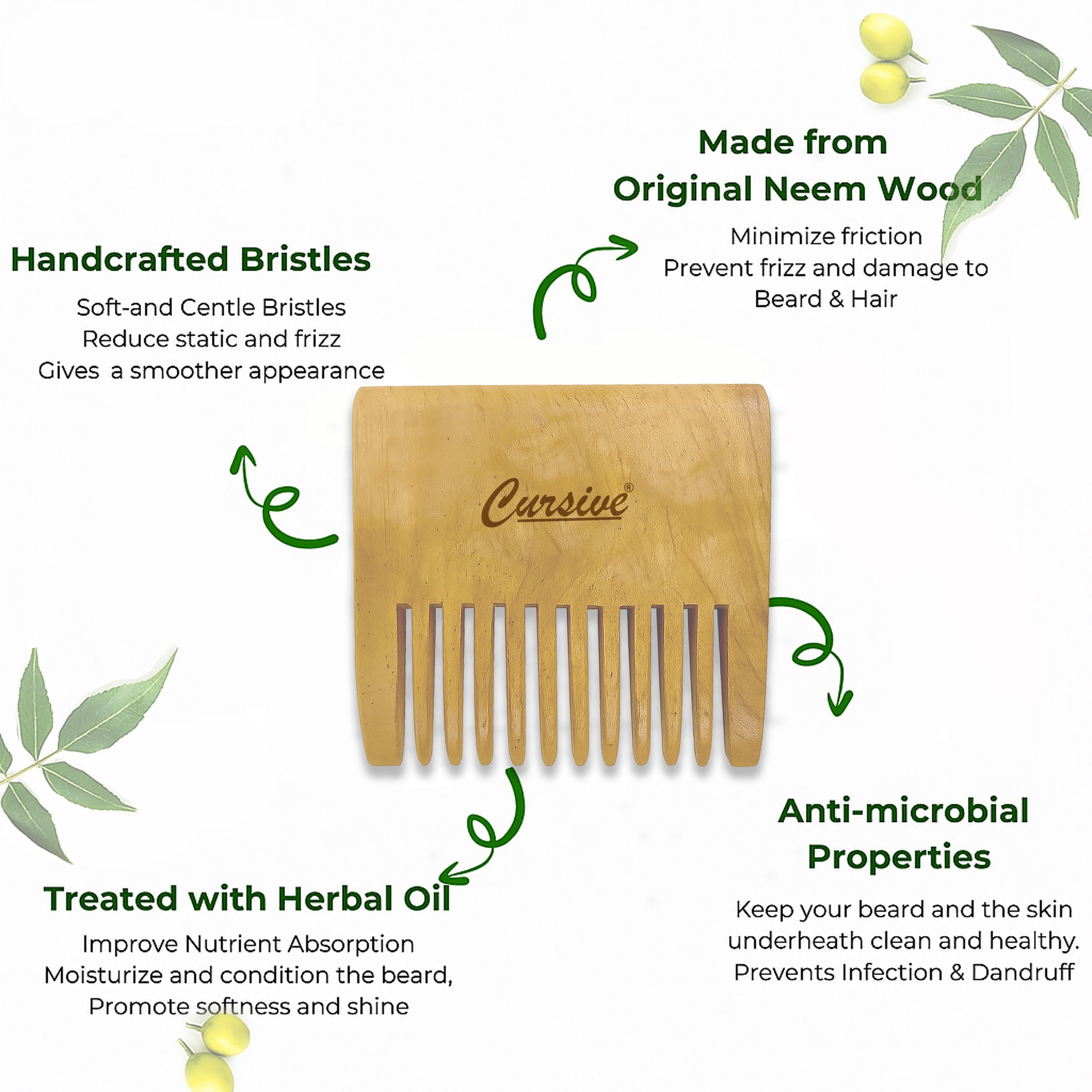 Neem Wood Wide-Toothed Beard Hair Comb