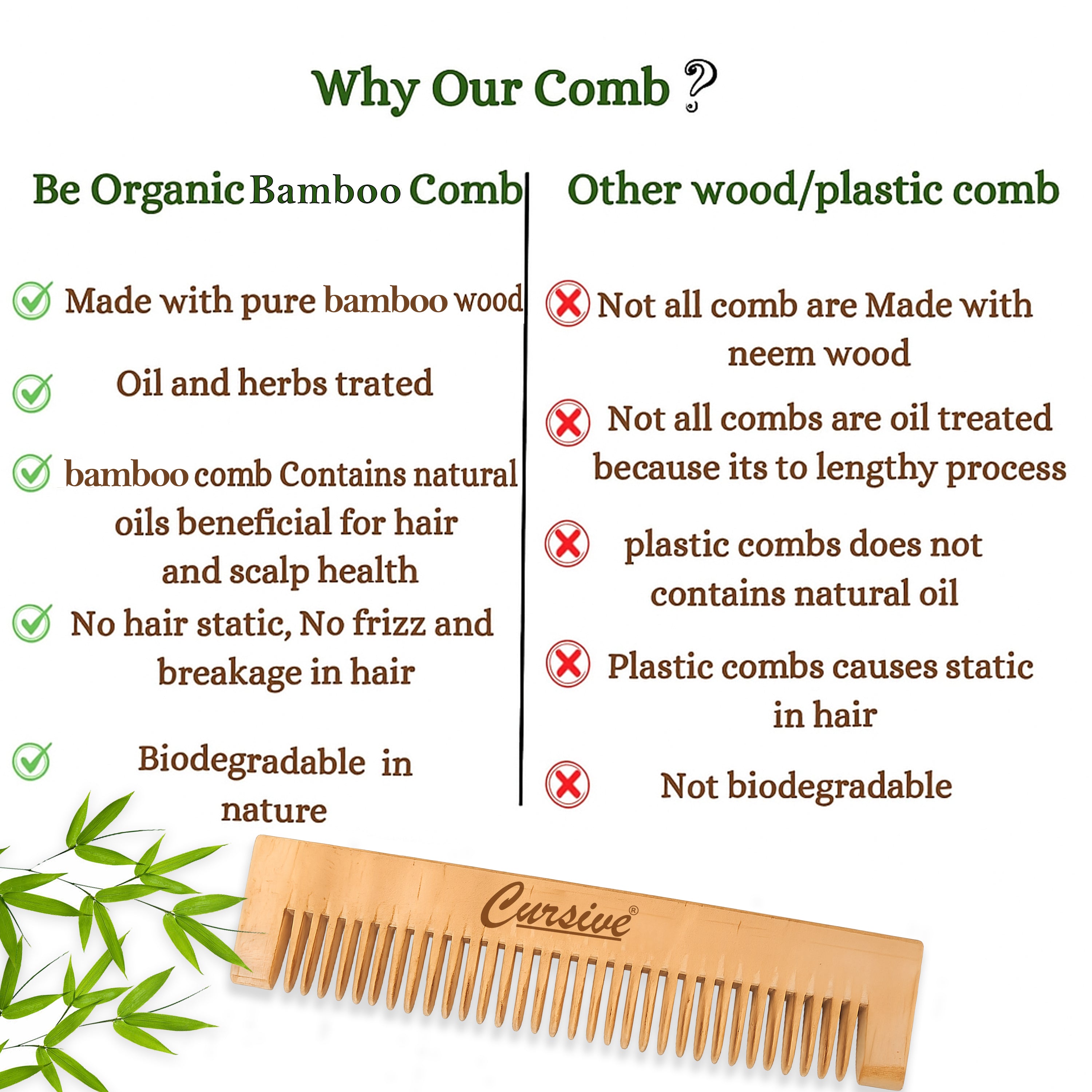 Bamboo Wood Travel Pocket Comb for Hair