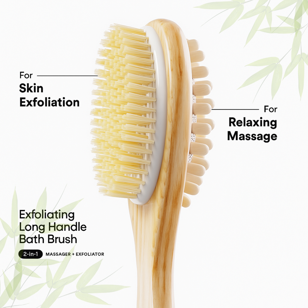Bamboo Wood Long Handle Back Bath Brush