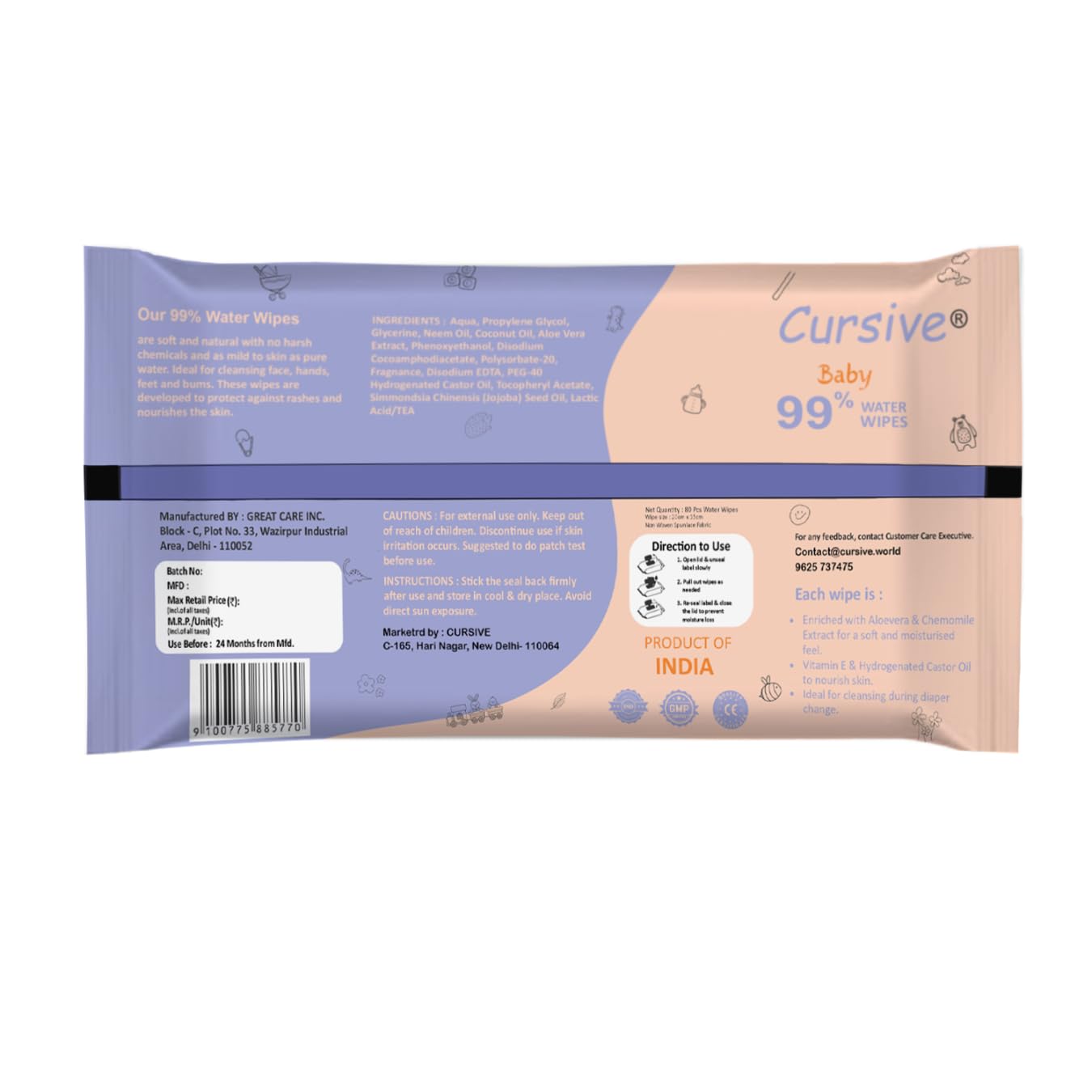Natural Pure Water Soft Wet Baby Wipes