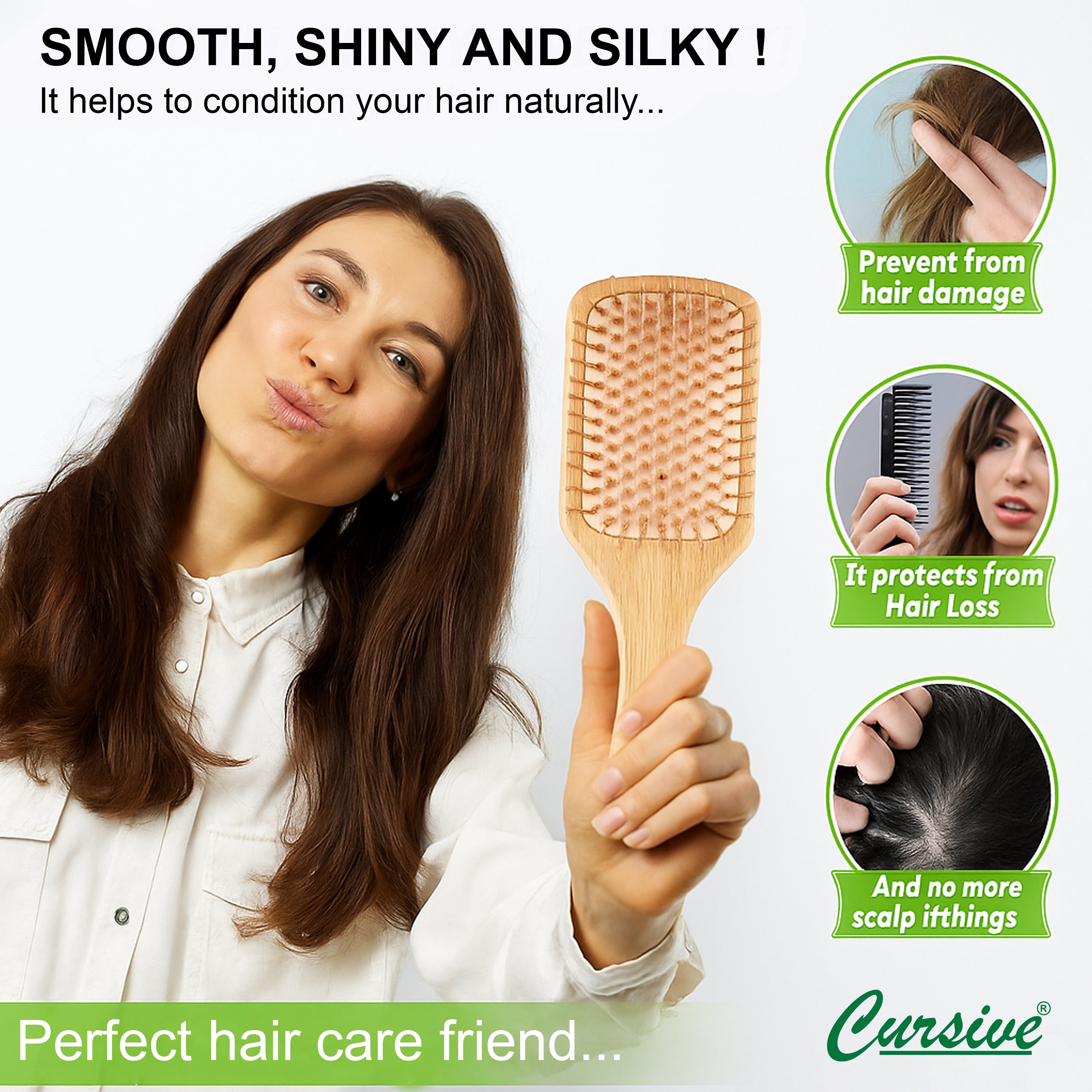 Handmade Bamboo Wood Paddle Hair Brush