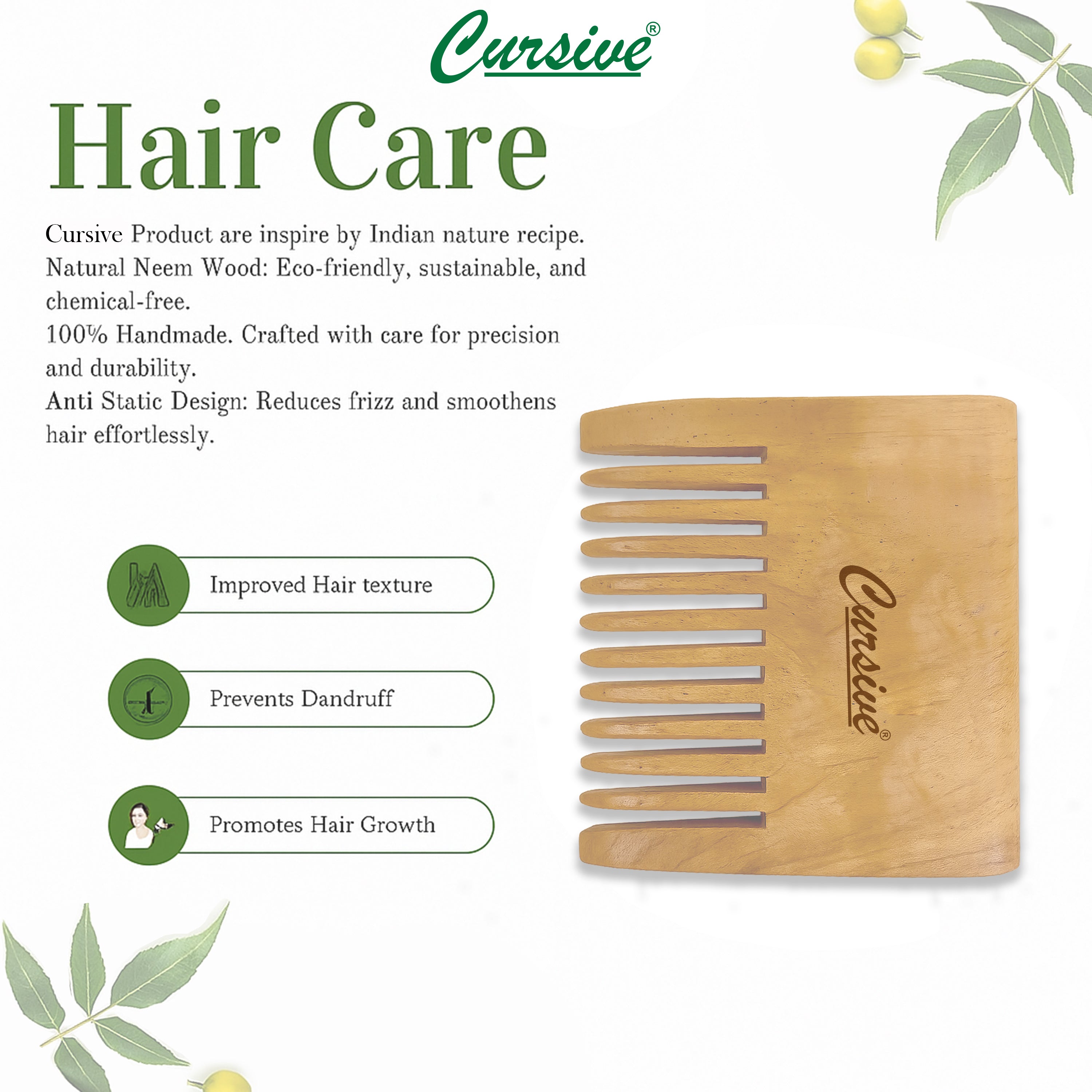 Neem Wood Wide-Toothed Beard Hair Comb