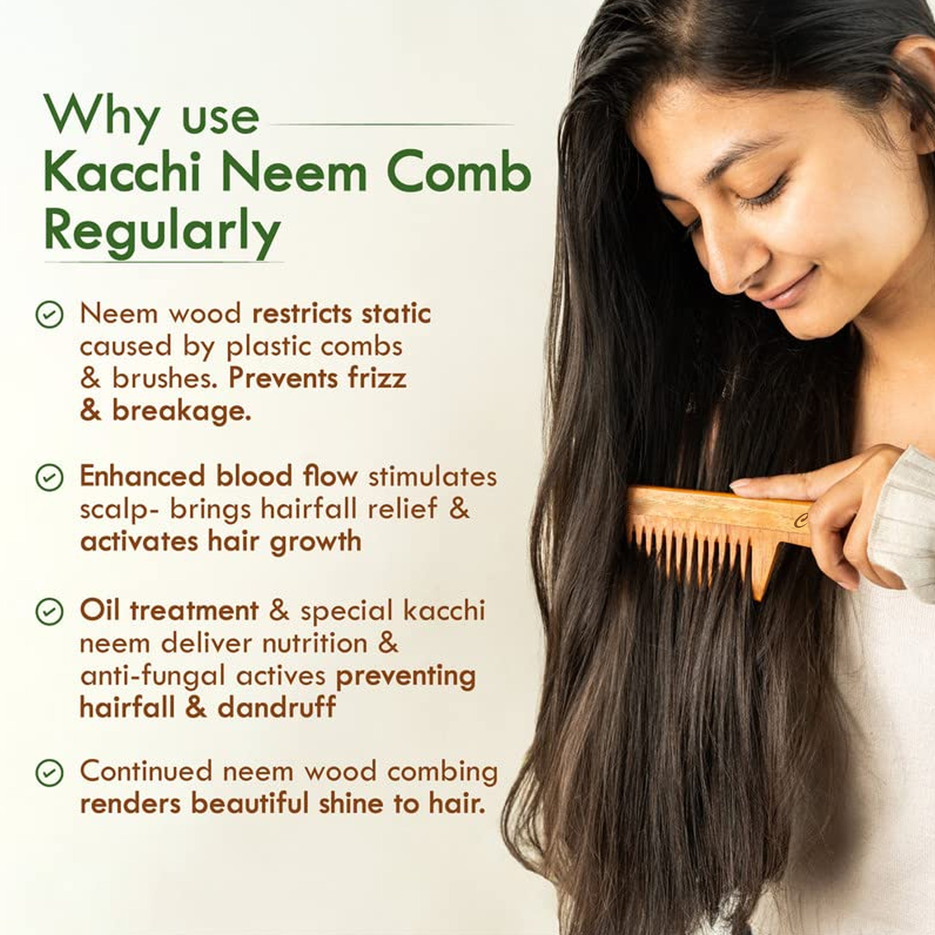 Handmade Neem Wood Handle Comb For Hair