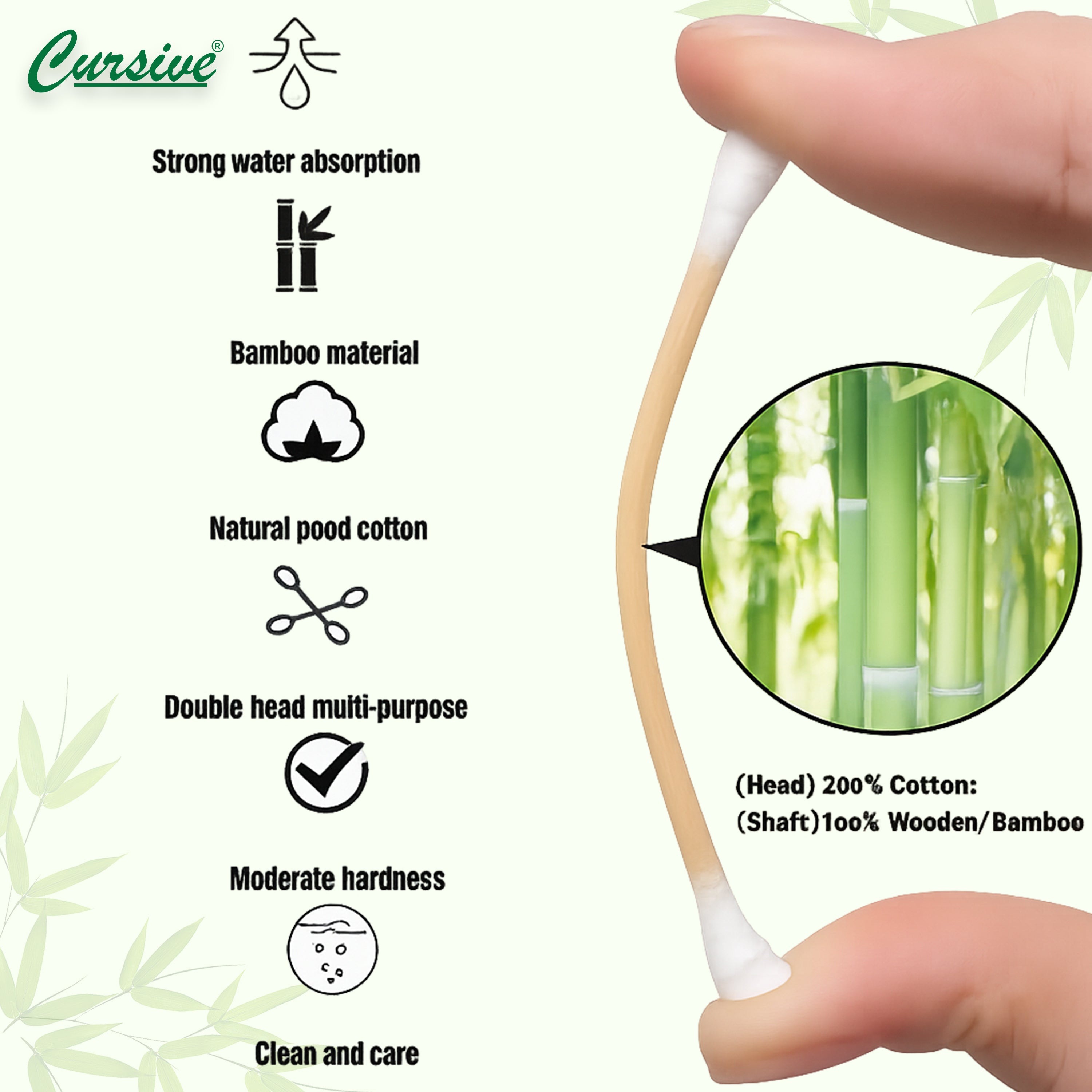 Bamboo Cotton Swabs Ear buds 80 Sticks