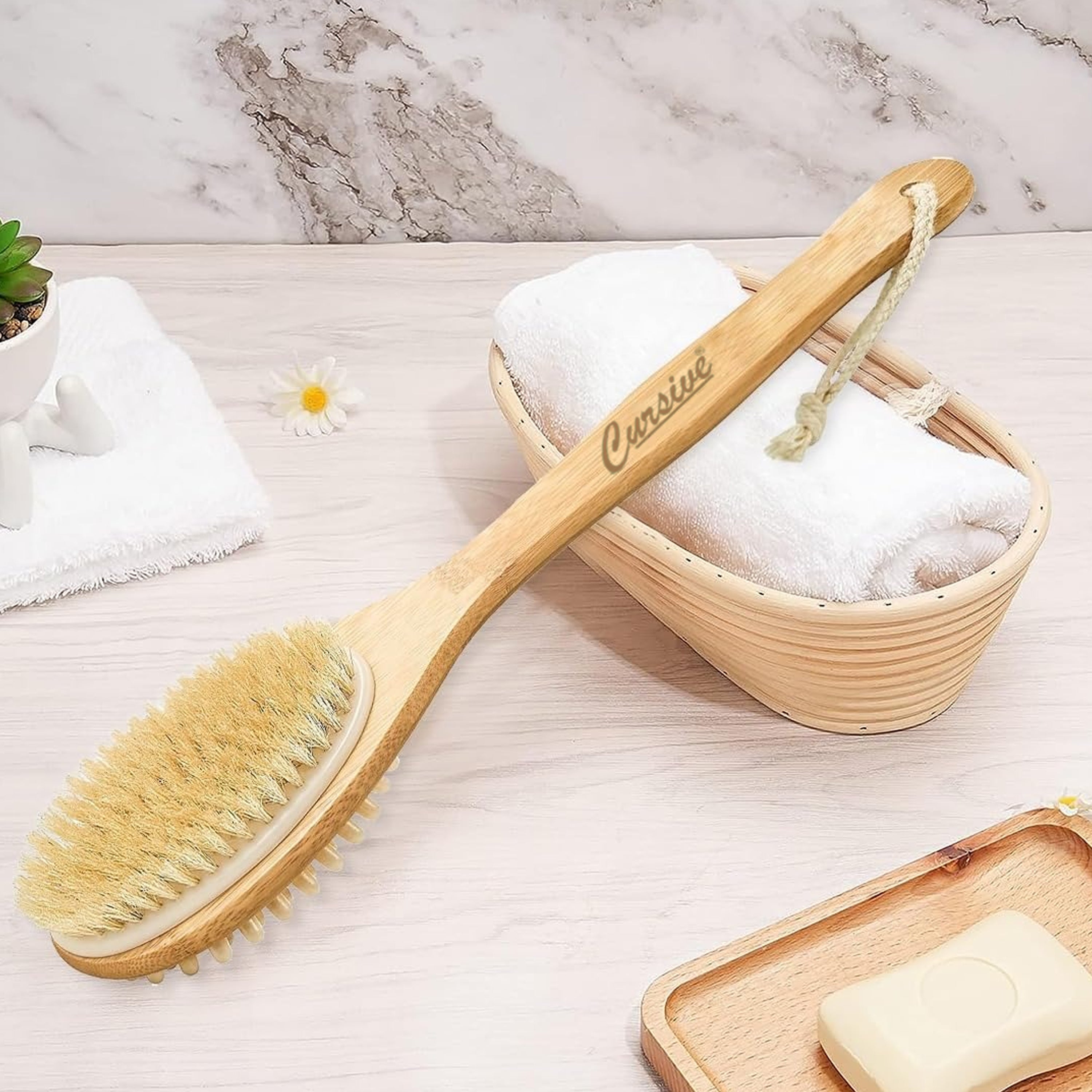 Bamboo Wood Long Handle Back Bath Brush