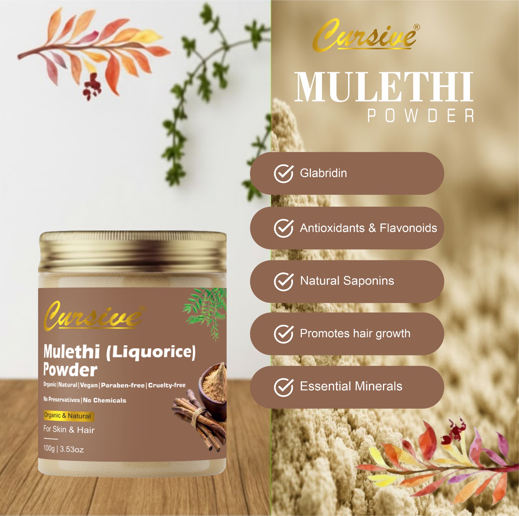 Mulethi (Licorice) Powder for Face & Hair