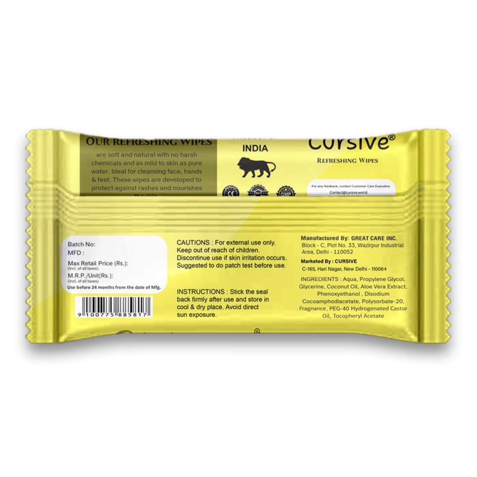 Lemon Mint Natural Soft Face Wet Wipes