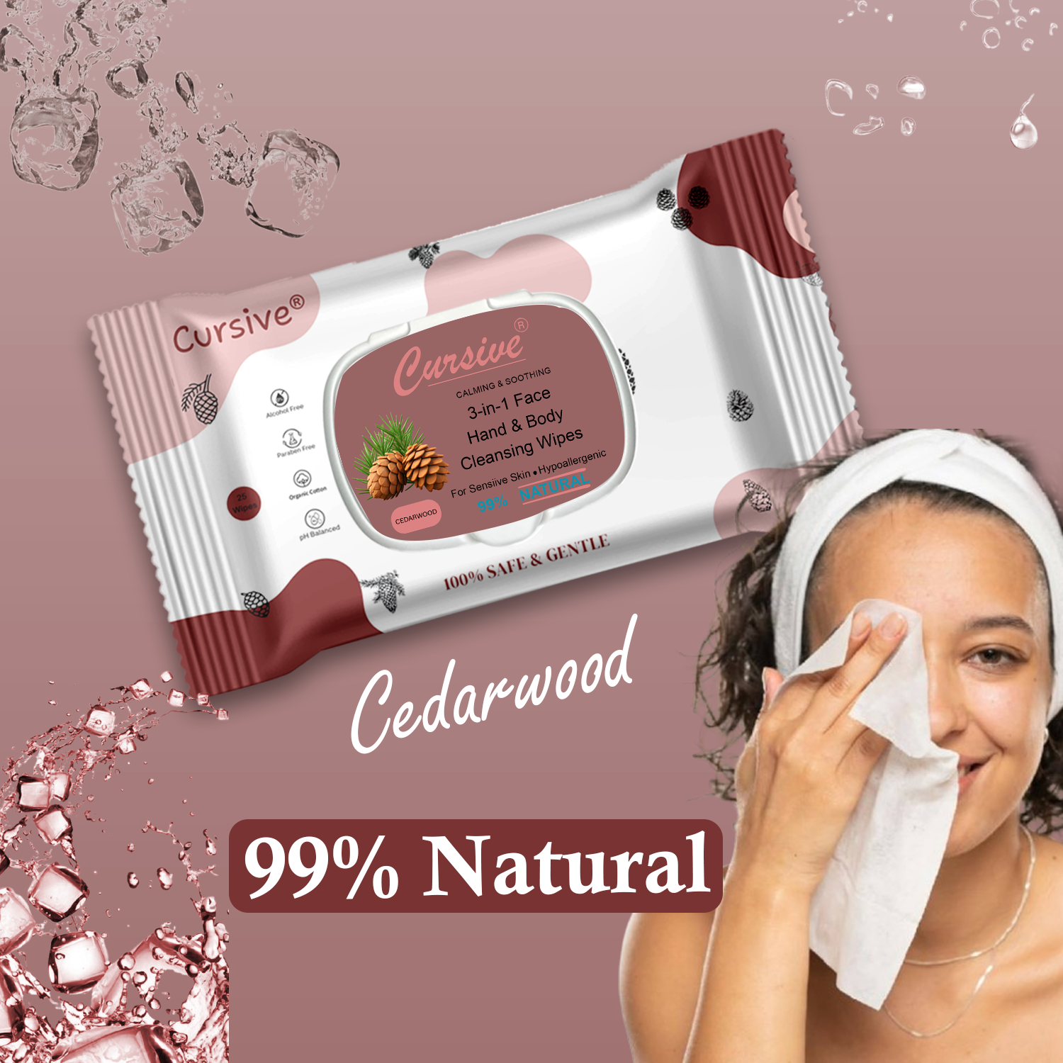 Cedar Wood Face, Hand, Skin Wet Wipes