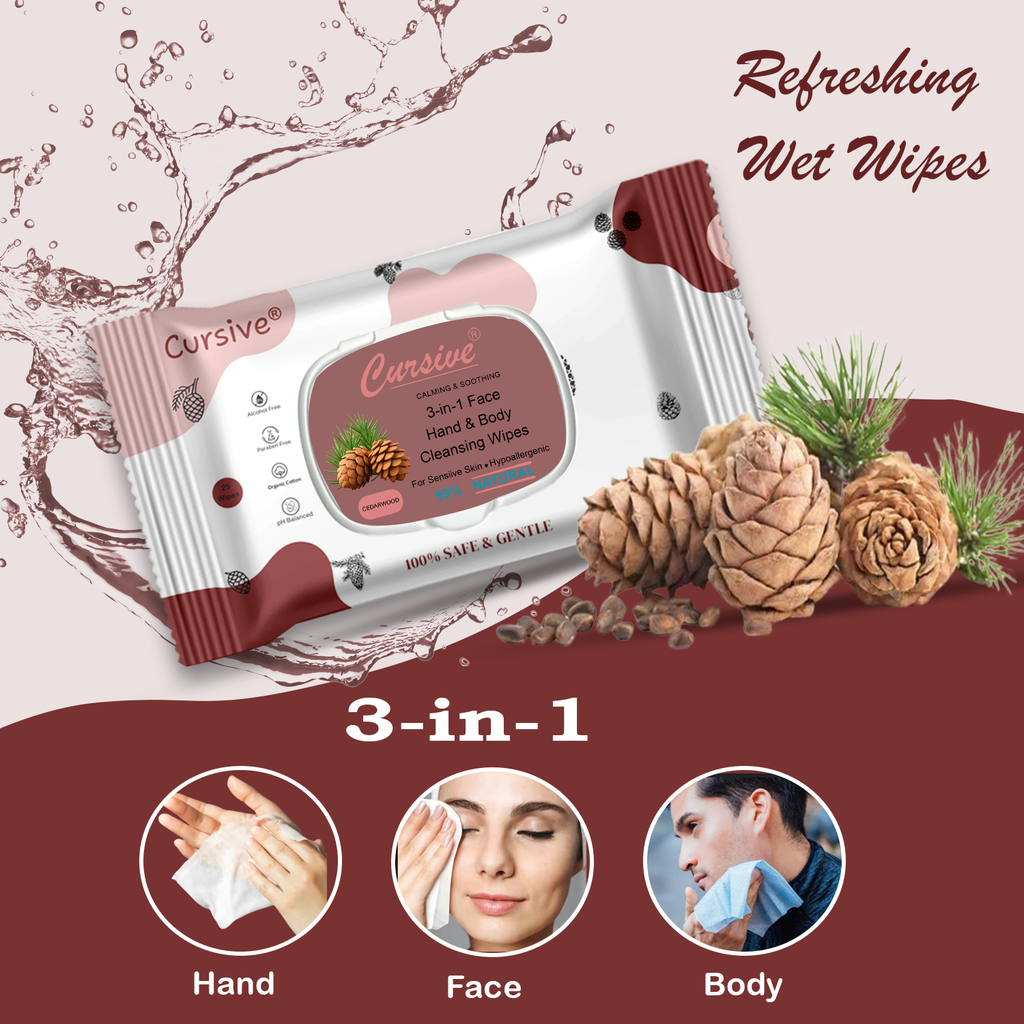 Cedar Wood Face, Hand, Skin Wet Wipes