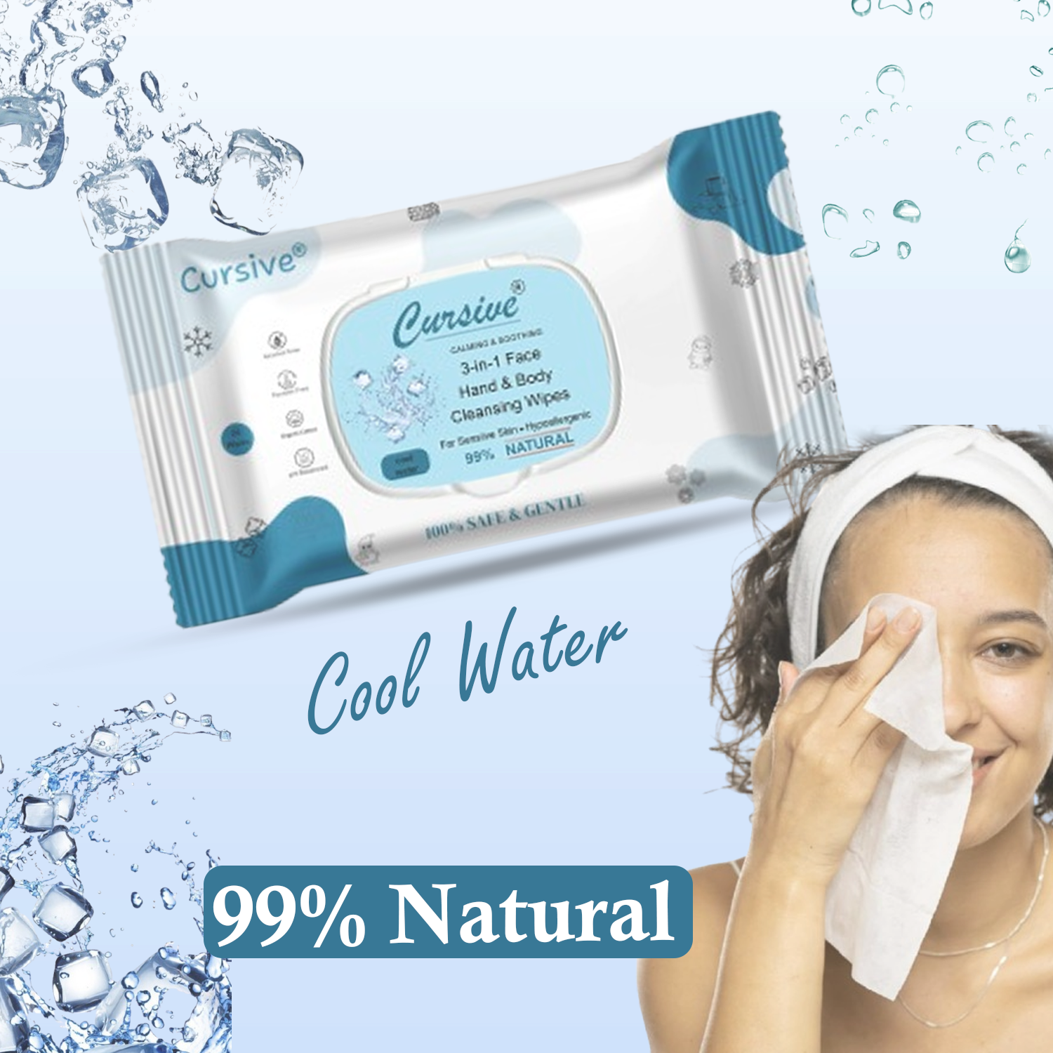 Cool Water Natural Face Skin Wet Wipes