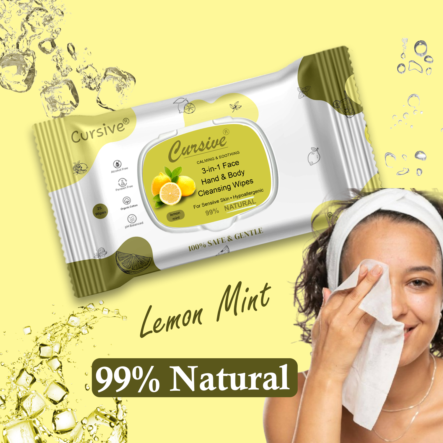 Lemon Mint Natural Soft Face Wet Wipes