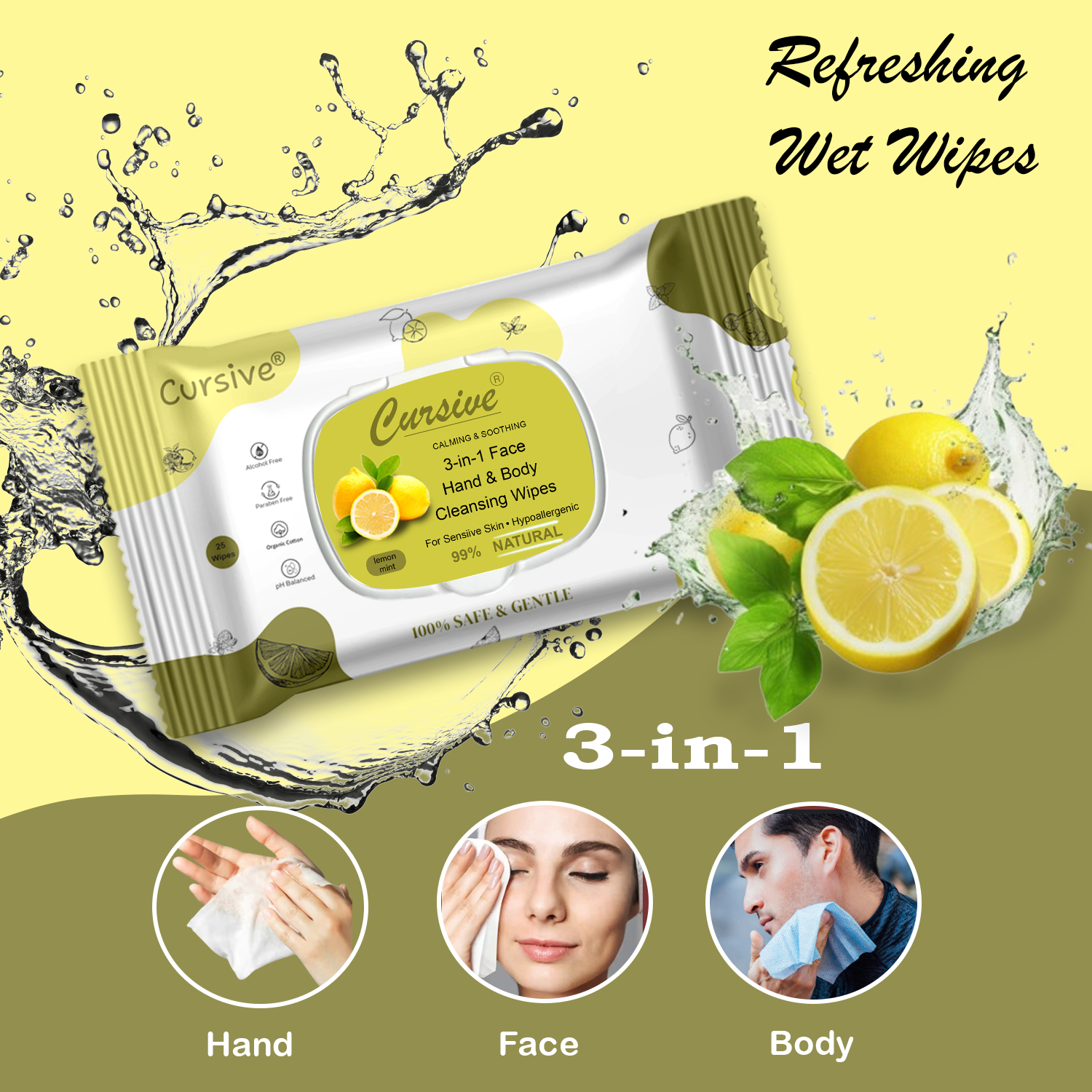 Lemon Mint Natural Soft Face Wet Wipes